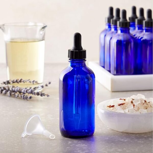 blue glass dropper bottle