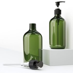 green glass pump bottle