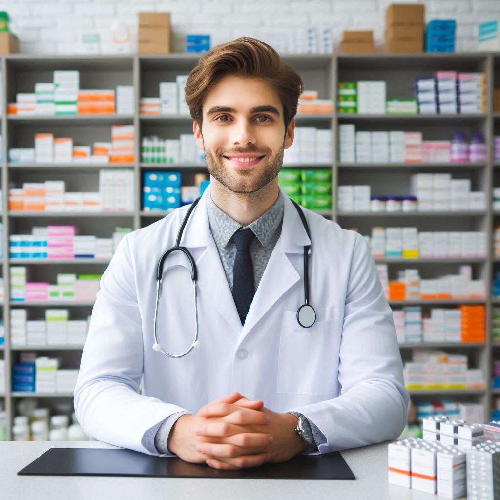 pharmacist working in a pharmacy