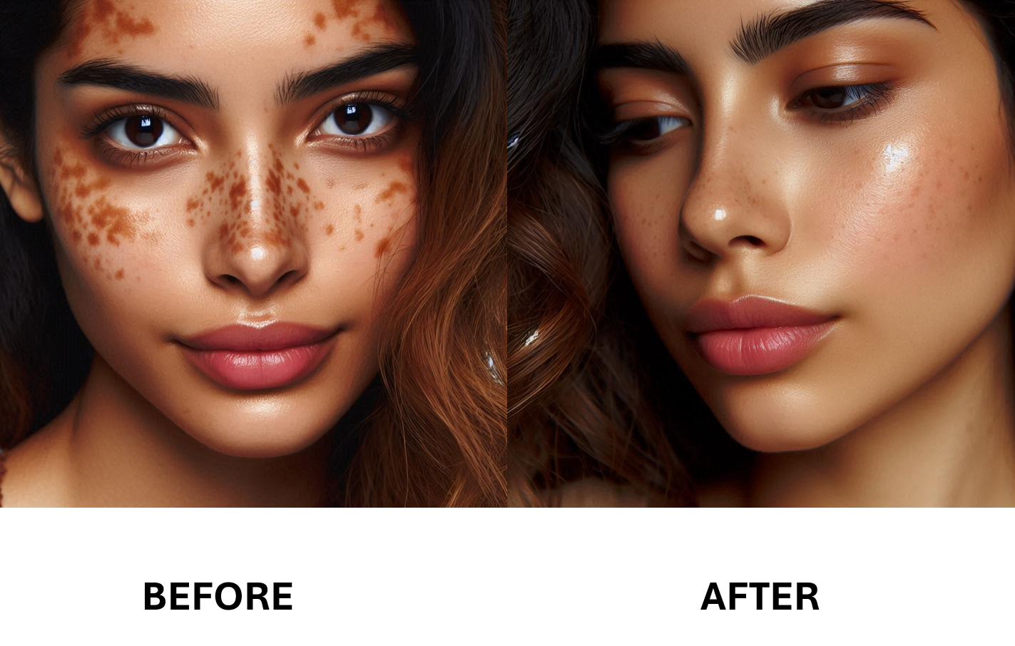 before and after black text